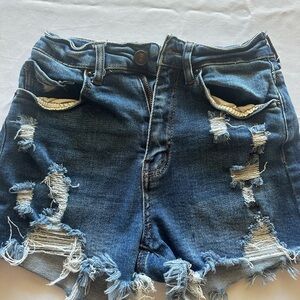 Wax Jean Ripped Blue Denim Shorts